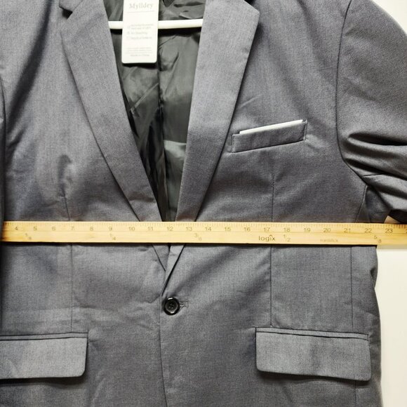 Mens Grey Single-Breasted Blazer Jacket Mylldey Size L Button Cuffs Pockets - Picture 7 of 8